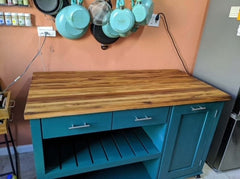 Custom Butcher Block Kitchen Island with Seating Option, Dining Table with Storage, Trash Bin, Shelving