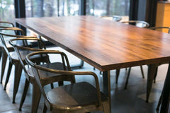 Handmade Walnut Dining Table with Steel Legs: Custom Hardwood Centerpiece