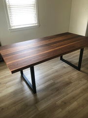 Handmade Walnut Dining Table with Steel Legs: Custom Hardwood Centerpiece