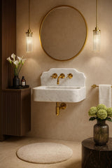 Carrara White Wall Mount Marble Sink, Modern Classic Bathroom Vanity, Stone Basin
