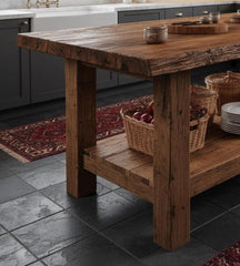 Kitchen Island Table: Rustic Wood with Storage - Handcrafted Design