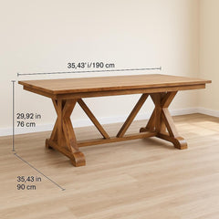 Handcrafted Solid Mango Wood Dining Table with Trestle Base – Natural Farmhouse Style