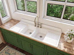 60" x 25" Double Bowl, Double Drainboard Farmhouse Sink Reproduction Model #DBDW6025