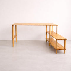 Solid Beech Wood Computer Desk with Bookshelf - Minimalist Home Office