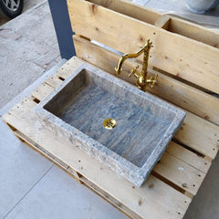 Silver Travertine Vessel Sink, Natural Stone Bathroom Washbasin