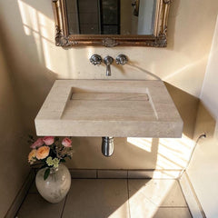 Wall Mounted Travertine Sink, Natural Stone Powder Room Sink, Countertop Sink