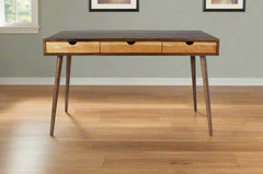 Mid-Century Solid Black Walnut Office Desk with Cherry Wood Drawers