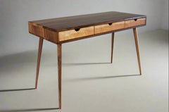 Mid-Century Solid Black Walnut Office Desk with Cherry Wood Drawers