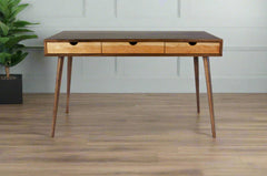 Mid-Century Solid Black Walnut Office Desk with Cherry Wood Drawers