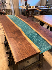 Custom Epoxy River Desk: Live Edge Black Walnut with Metal Legs