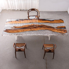 Custom Epoxy Resin River Dining Table: Live Edge Wood & Crystal