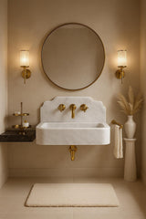 Carrara White Wall Mount Marble Sink, Modern Classic Bathroom Vanity, Stone Basin