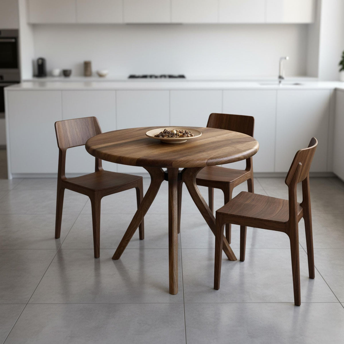 Solid Wood Round Dining Table, Scandinavian Elm or Walnut Table, Pedestal Base Dining Table, Modern Wooden Kitchen Table