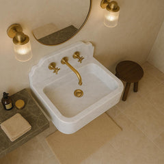 Carrara White Wall Mount Marble Sink, Modern Classic Bathroom Vanity, Stone Basin