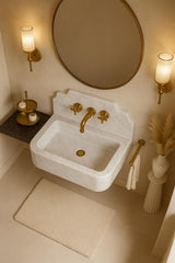 Carrara White Wall Mount Marble Sink, Modern Classic Bathroom Vanity, Stone Basin