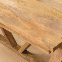 Handcrafted Solid Mango Wood Dining Table with Trestle Base – Natural Farmhouse Style
