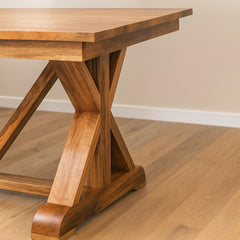 Handcrafted Solid Mango Wood Dining Table with Trestle Base – Natural Farmhouse Style