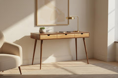 Mid-Century Solid Black Walnut Office Desk with Cherry Wood Drawers