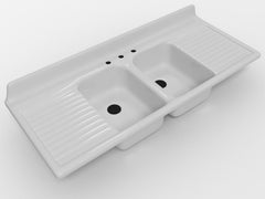 60" x 25" Double Bowl, Double Drainboard Farmhouse Sink Reproduction Model #DBDW6025