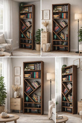Solid Wood Asymmetrical Bookshelf, Modern Diagonal Bookcase