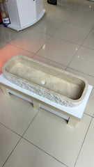 Travertine Vessel Sink, Chiseled Split Face Basin for Vanity
