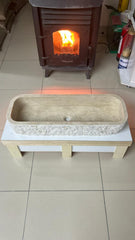 Travertine Vessel Sink, Chiseled Split Face Basin for Vanity
