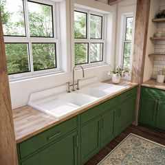 60" x 25" Double Bowl, Double Drainboard Farmhouse Sink Reproduction Model #DBDW6025