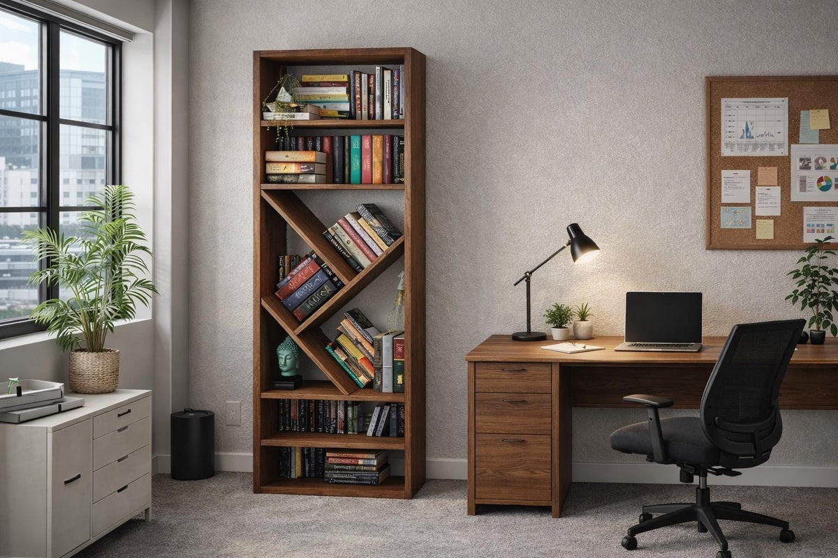 Solid Wood Asymmetrical Bookshelf, Modern Diagonal Bookcase