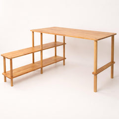 Solid Beech Wood Computer Desk with Bookshelf - Minimalist Home Office