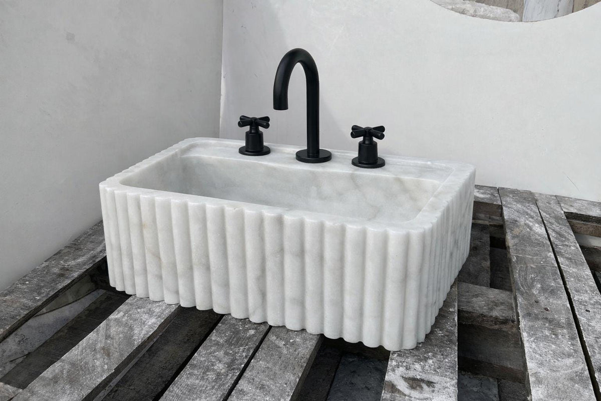 Carrara White Marble Custom Size Handcarved Sink Marble Washbasin Countertop and Wall Mount