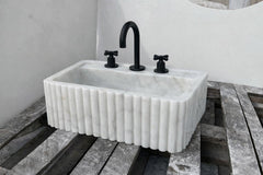 Carrara White Marble Custom Size Handcarved Sink Marble Washbasin Countertop and Wall Mount