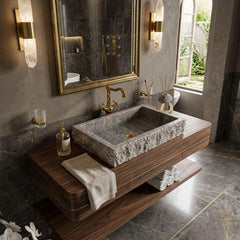 Silver Travertine Vessel Sink, Natural Stone Bathroom Washbasin
