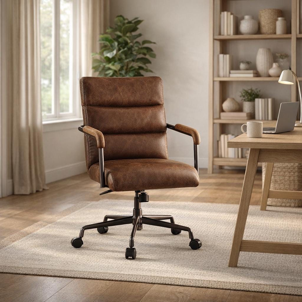 Leather Swivel Office Chair with Metal 5-Star Base