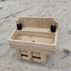 Fluted Travertine Sink: Wall Mounted Natural Stone Bathroom Vanity