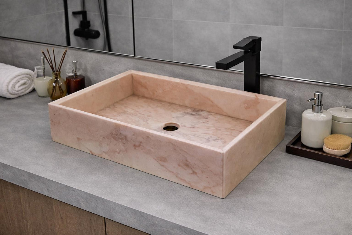 Rosa Perlino Marble Sink 60x40 cm Bonded Stone Basin Bathroom Vessel Sink