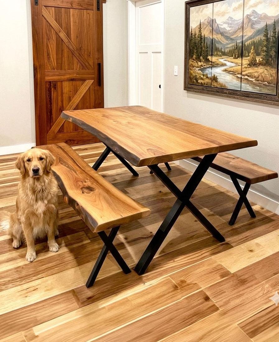 Live Edge Walnut Dining Table , Modern Farmhouse Solid Wood Kitchen Table for Cozy Interiors