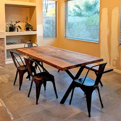 Live Edge Walnut Dining Table , Modern Farmhouse Solid Wood Kitchen Table for Cozy Interiors